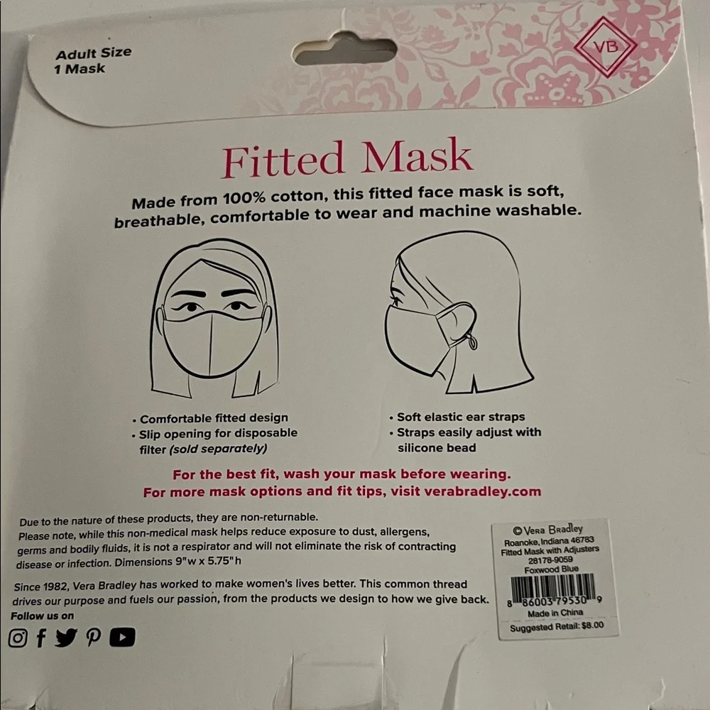 Vera Bradley new Note Paper Cube and Multicolor Floral Face Mask